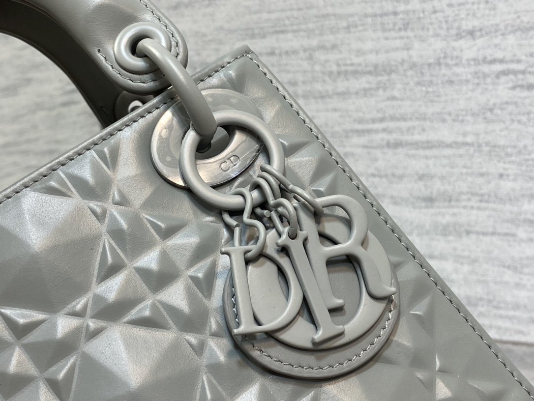 Mini Lady Dior Bag Dark Gray Cannage Calfskin with Diamond Motif